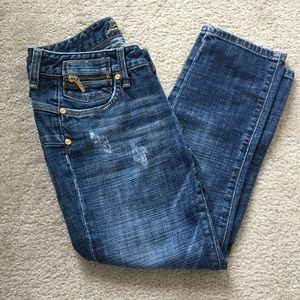 Bebe premium denim distressed low waisted crop